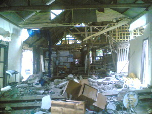 Severe damage to church building.