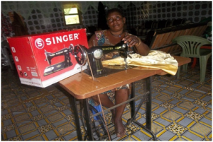 Widow with sewing machine
